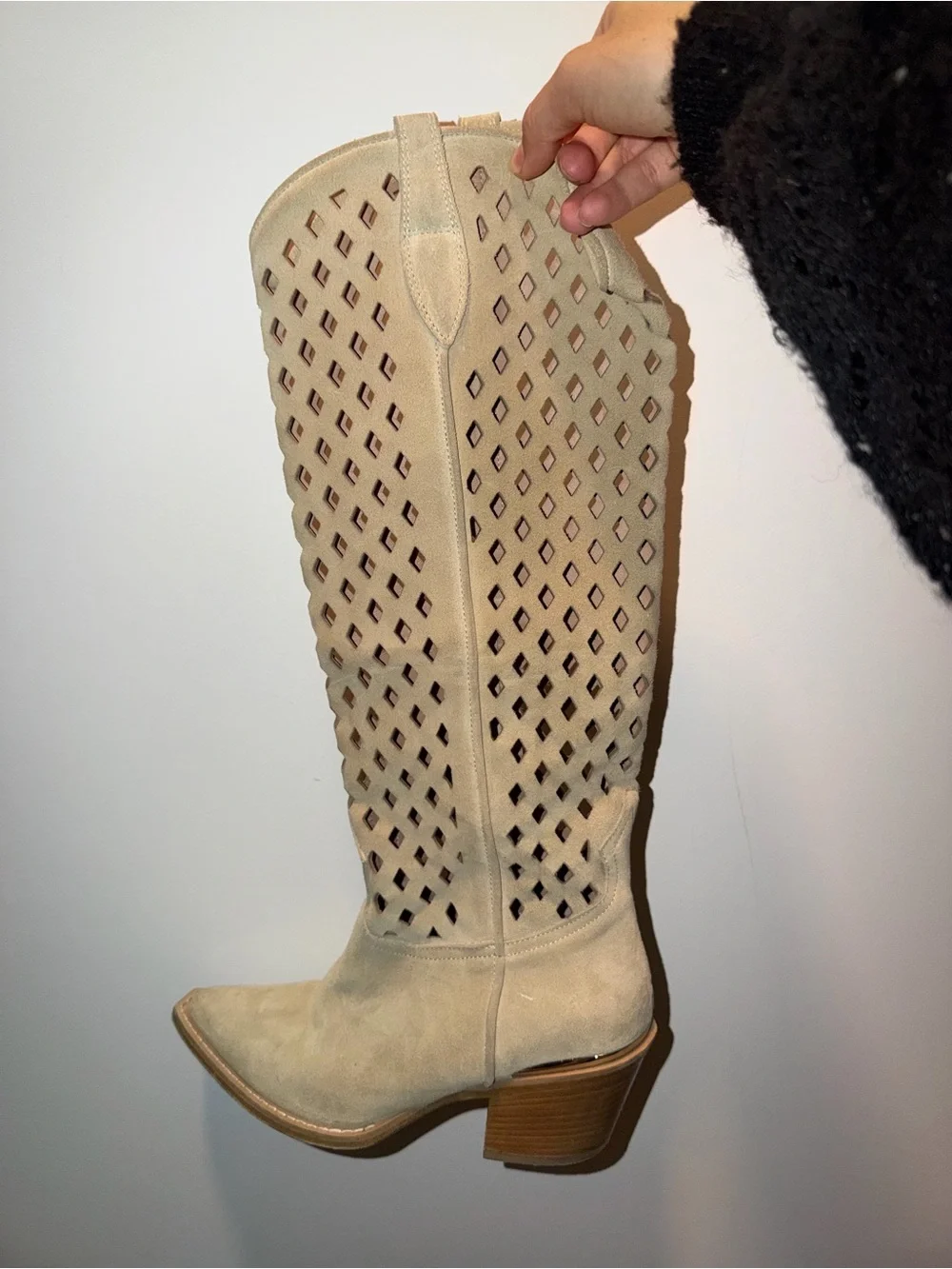 Free People Diamonds Are Forever Cowboy Boots Suede Sand US 7